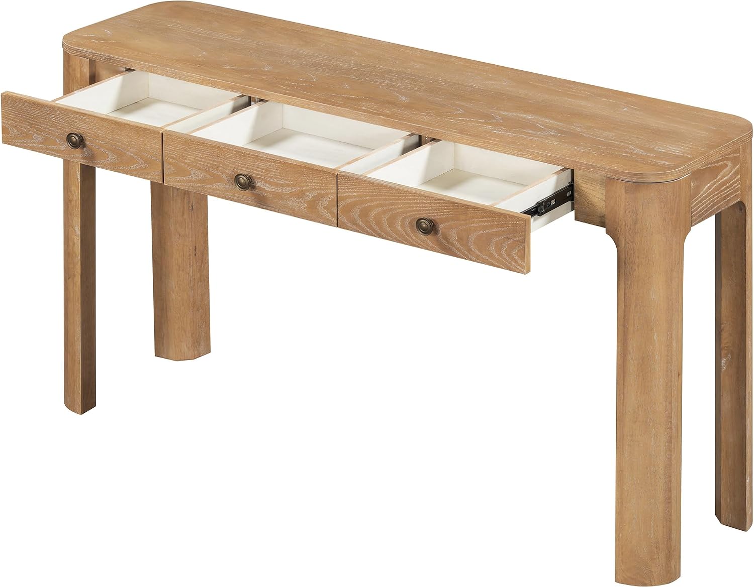 LKTART Solid Wood Entryway Table with 3 Drawers,Farmhouse Console Table Sofa Table with Curved Corners for Hallway,Foyer,Living Room (52' Natural)