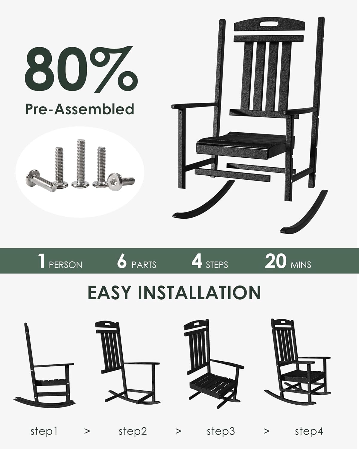 Outdoor Rocking Chair Set of 2, High Back Plastic Patio Rocking Chairs for Outside Porch Rocker Garden Lawn, All-Weather Resistant Poly Lumber Rocker Chair Outdoor, Aruba Blue