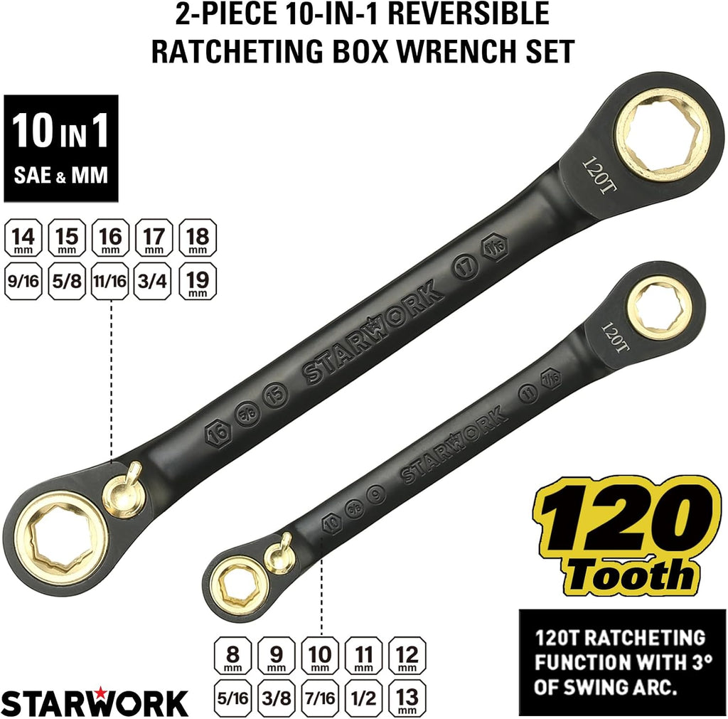 STARWORK TRUE MECHANIC™ 305-Piece Mechanics Tool Set with 120-Tooth Reversible Ratcheting Wrench Set, 1/4', 3/8', 1/2' Drive, Professional Metric Set