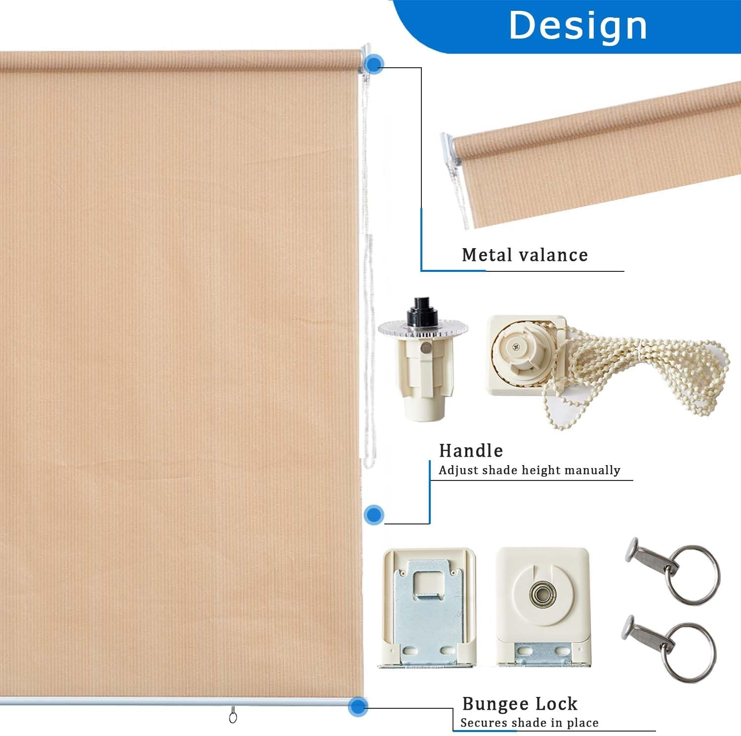 8' W x 8' H Roll up Shade for Outside, Outdoor Roller Shades, Privacy Sun Shade for Patio, Balcony, Deck, Beige Windproof Retractable Blinds