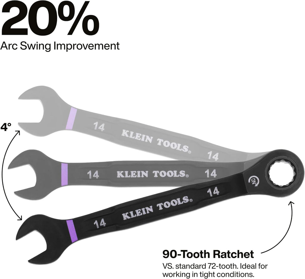 KLEIN TOOLS 69418CG 18-Piece Combination Ratcheting Wrench Set, SAE 1/4 to 3/4-Inch and Metric 6 to 19 mm, 90-Tooth Ratchet, MODbox Compatible, Color-Coded Sizes