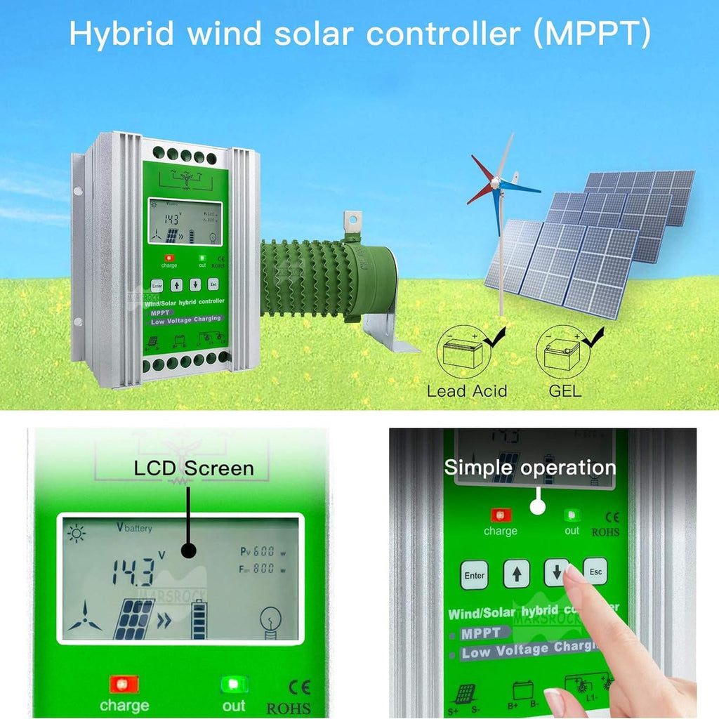 12/24/48v Wind and Holar Hybrid Controller,Wind Turbine Solar Hybrid MPPT Charge Boost Controller with Unloader Suitable for Wind Generator Solar Panel Controller,24V-5000w