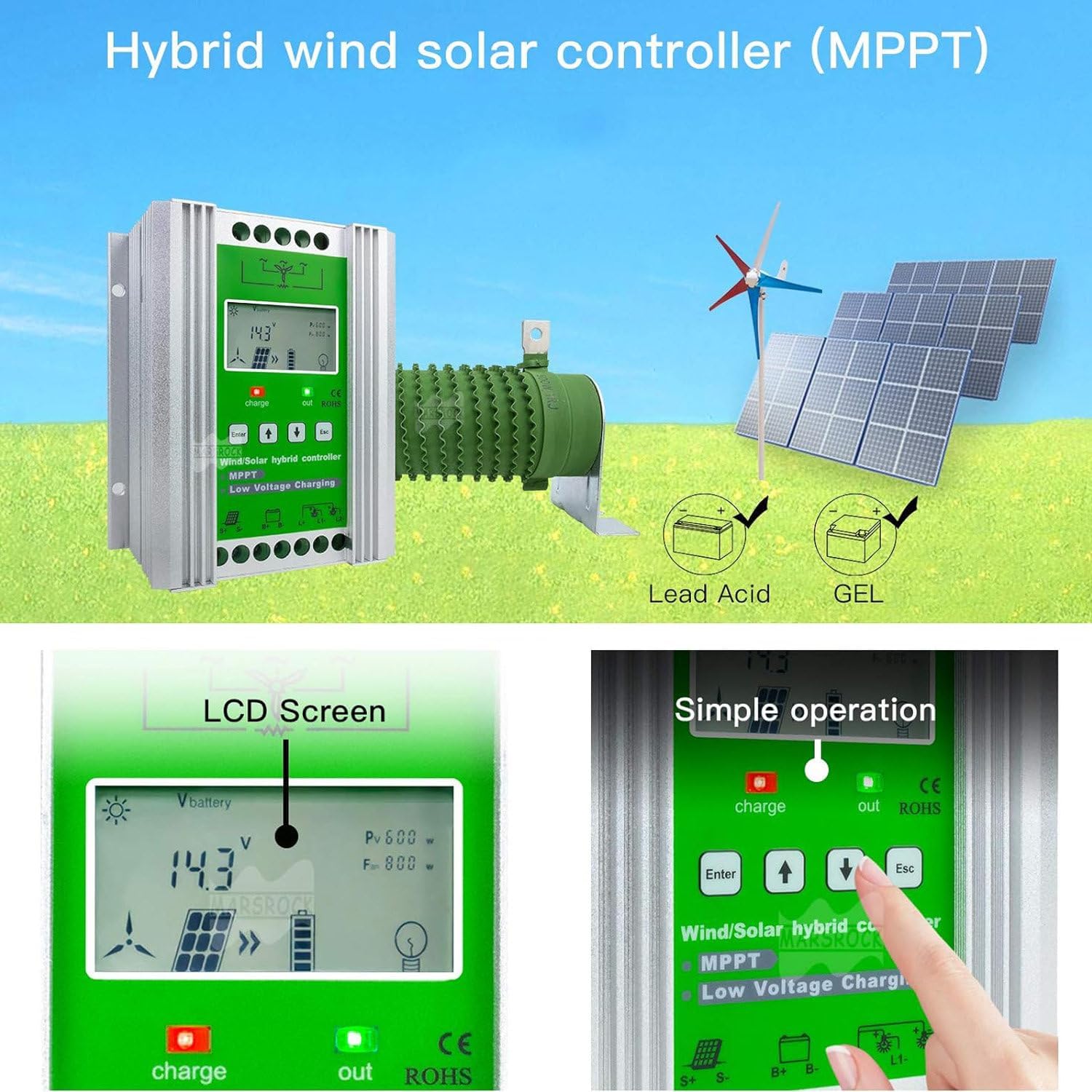 12/24/48v Wind and Holar Hybrid Controller,Wind Turbine Solar Hybrid MPPT Charge Boost Controller with Unloader Suitable for Wind Generator Solar Panel Controller,24V-5000w