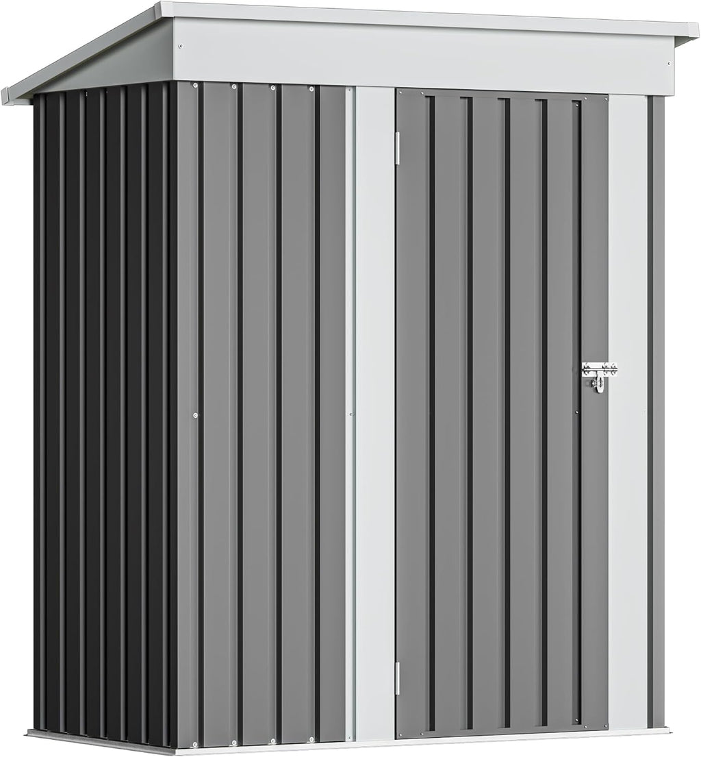 Devoko Outdoor Storage Shed 5 x 3 FT Lockable Metal Garden Shed Steel Anti-Corrosion Storage House with Single Lockable Door for Backyard Outdoor Patio (Gray)