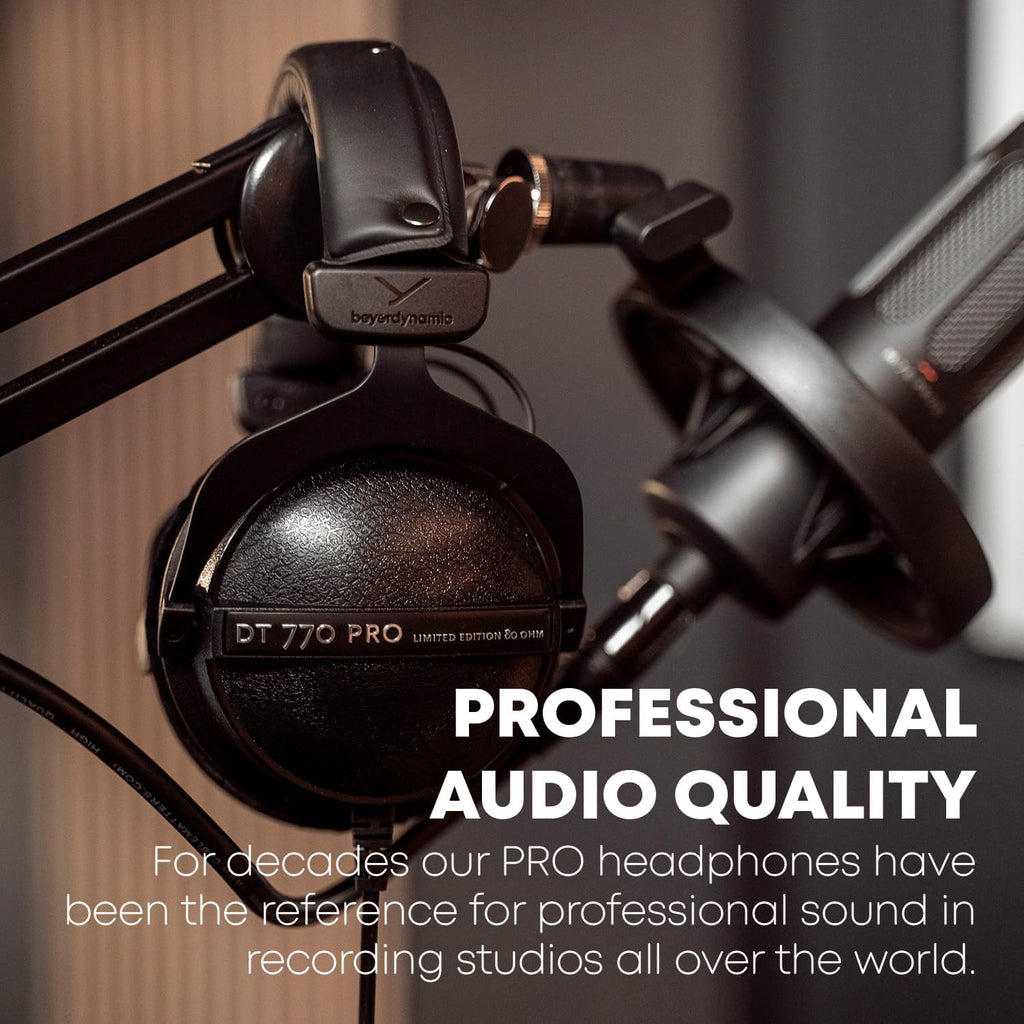 beyerdynamic DT 770 PRO, 80 Ohm, Closed Back, Over Ear, Wired Professional Studio Headphones, Home Recording, Podcast, Monitor, 3m Straight Cable, Black with Limited Edition Black Velour Ear Pads