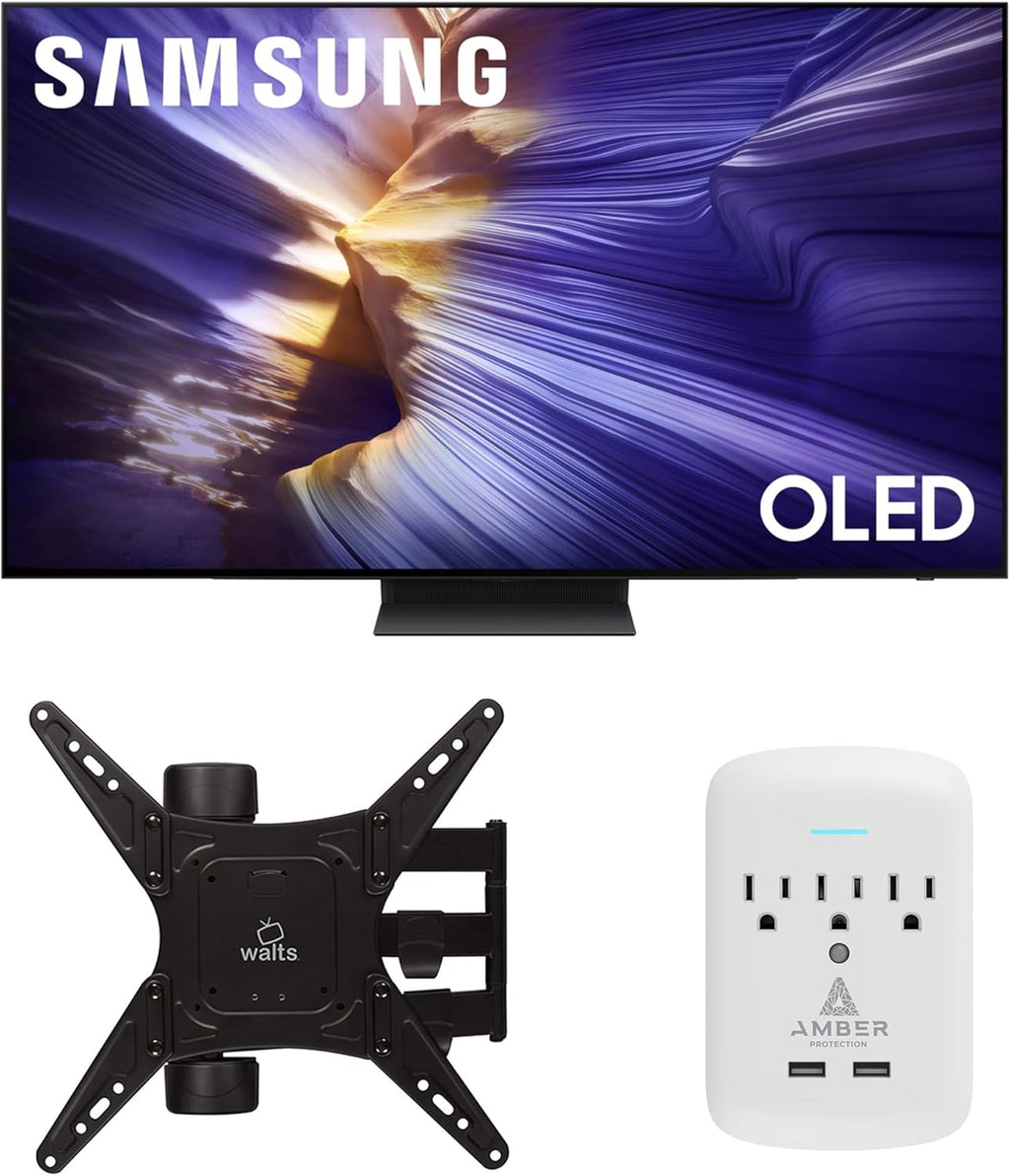 Samsung QN55S90FAFXZA 55 Inch 4K OLED Smart TV with a Walts Medium Full Motion Mount for 32'-65' TVs and Amber Protection 3-Outlet-Surge Surge Protector (2025)
