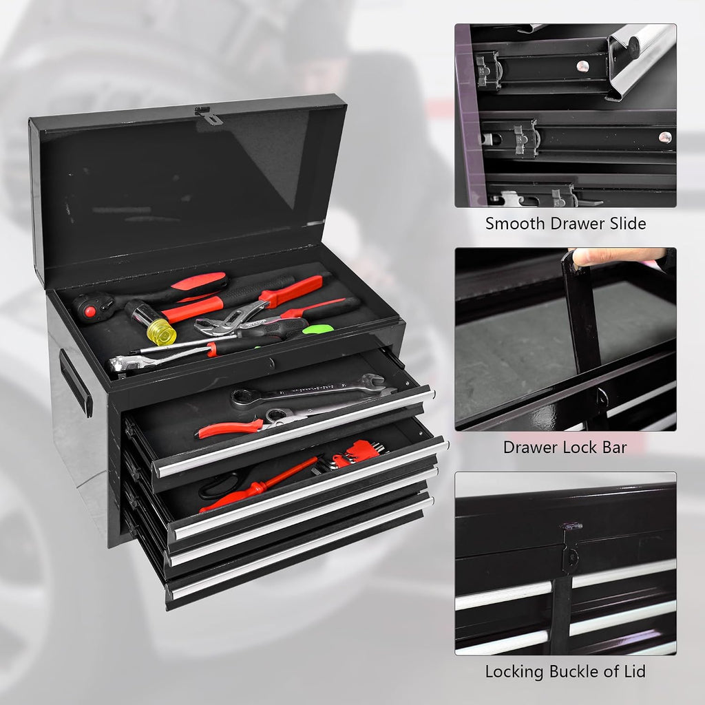 5-Drawer Tool Chest, Rolling Tool Box with Detachable Top Toolbox & Universal Wheels, Tool Cabinet with Lock Bar, Protective Liner & Tool Rack, Metal Storage Cart for Garage,Workshop (Black)