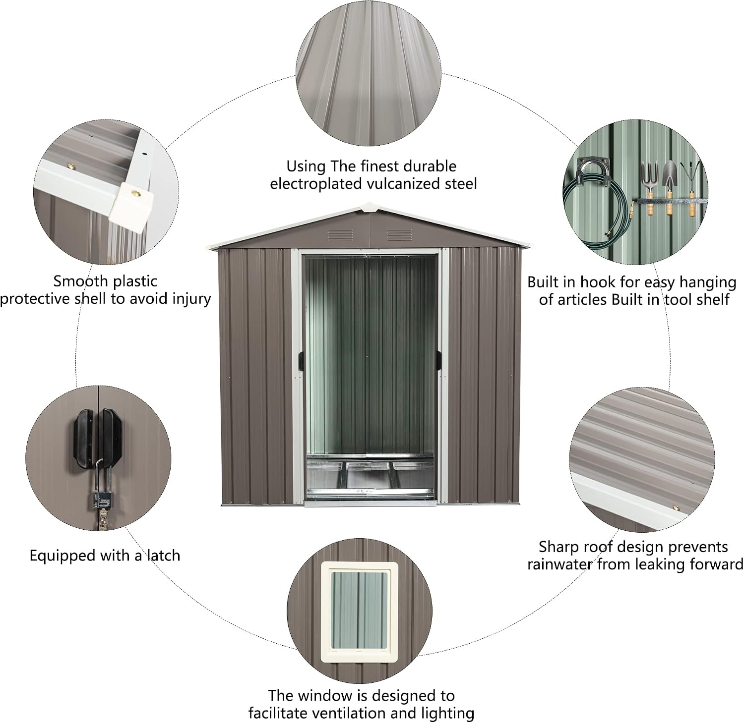 6x5 ft Outdoor Metal Storage Shed with Floor Foundation and Window, Lockable Galvanized Steel Tool Shed with Sliding Door and Air Vent, Waterproof Garden Storage House for Backyard, Patio