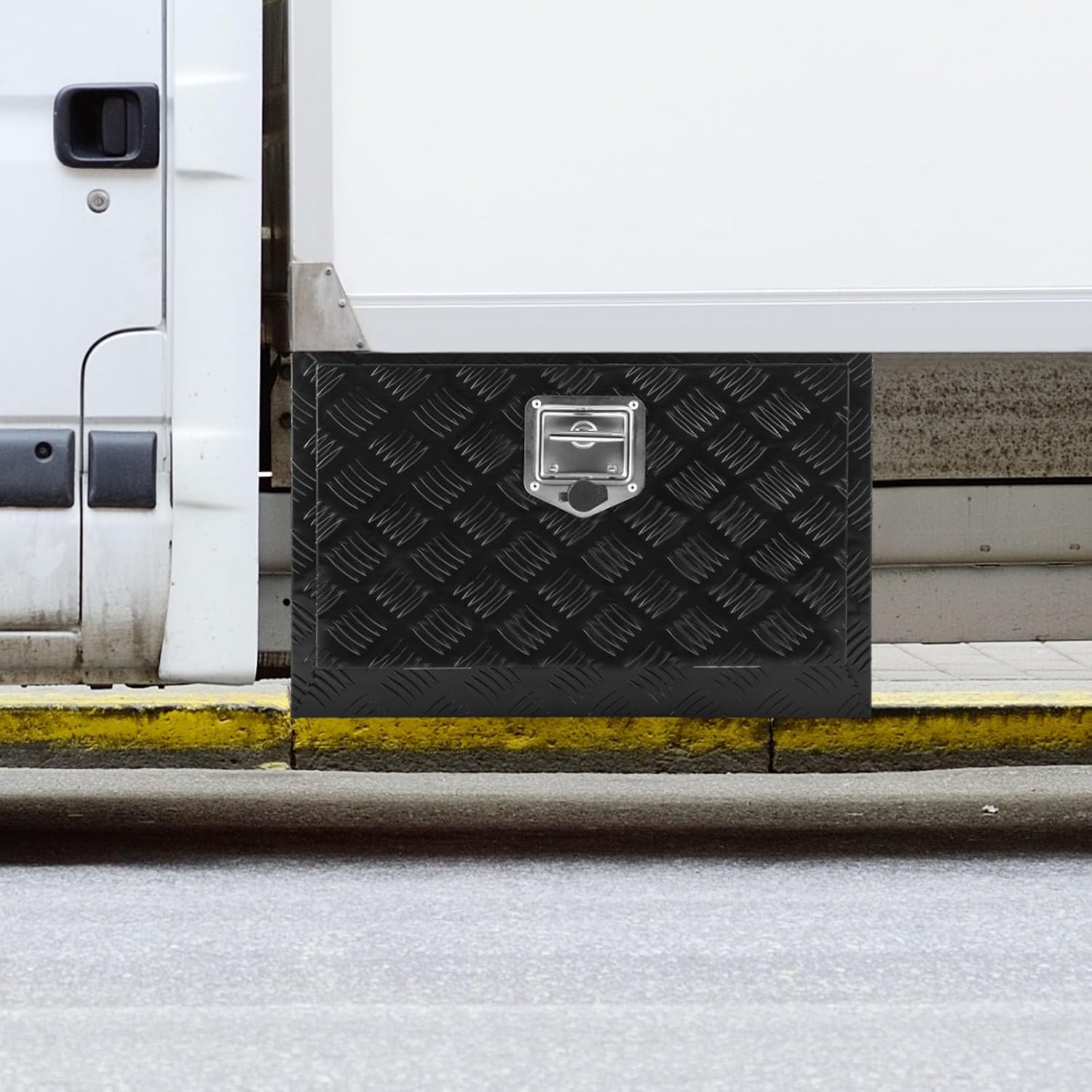 VEVOR Underbody Truck Box, 24' x 17' x 18', Heavy Duty Aluminum Diamond Plate Tool Box with Lock and Keys, Waterproof Trailer Storage Box with T-Handle Latch for Truck, Van, Trailer