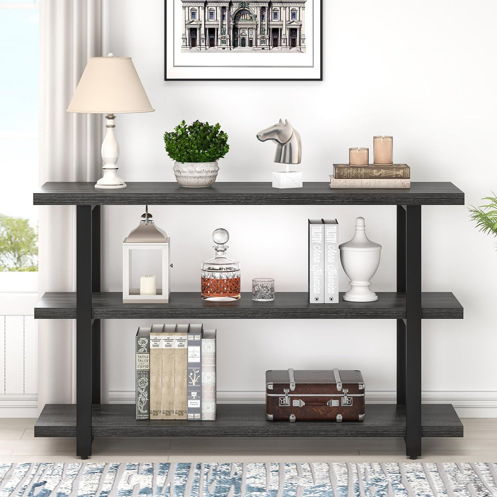 FOLUBAN Entryway Table, Wood Sofa Table with Storage Shelves for Living Room, Modern Console Table for Hallway, Entrance, or Behind Couch, Dark Gray, 47 Inch