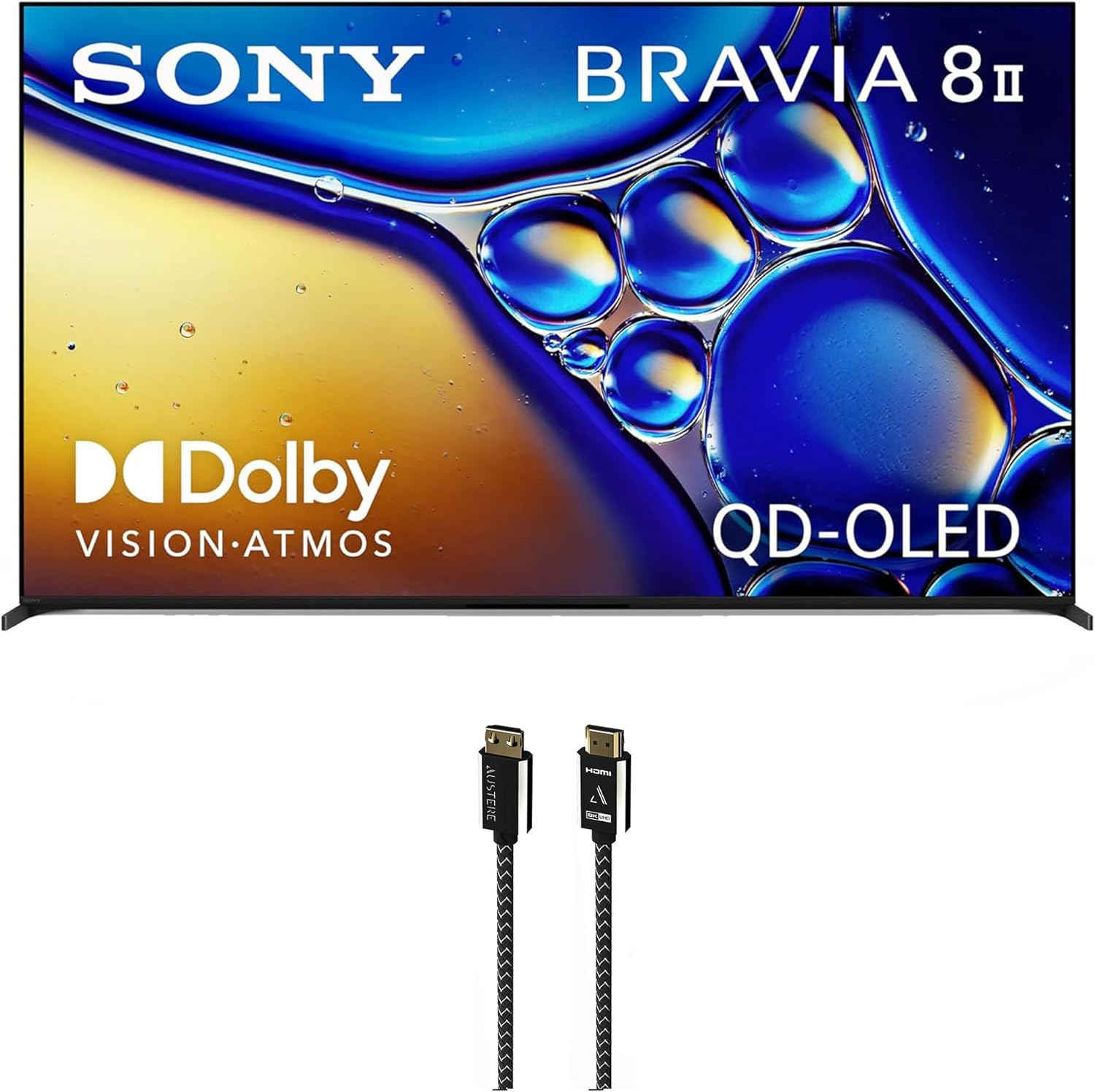 SONY K55XR80M2 55 Inch Bravia 8 QD-OLED 4K HDR Google TV with an Austere 7S-8KHD2-2.5M VII Series 2.5m Premium Braided 8K HDMI Cable (2025)