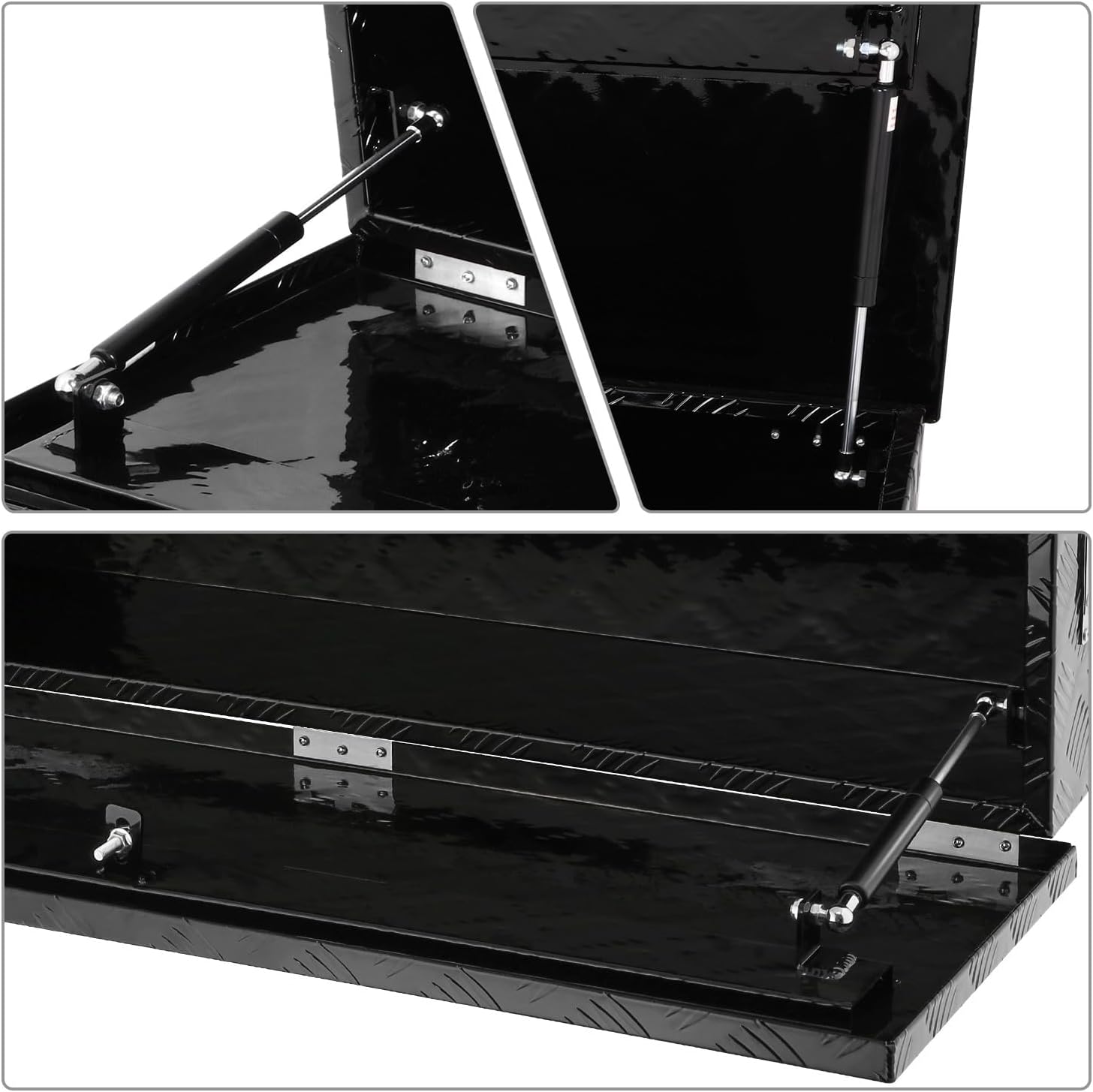 DNA MOTORING Aluminum Lockable Storage Box, Trailer Tongue & Truck Bed Tool Box w/Keys & Side Handle, Black Organizer w/Diamond Tread Pattern, 39'L x 13.3'W x 10'H, TBOX-T5-004-BK