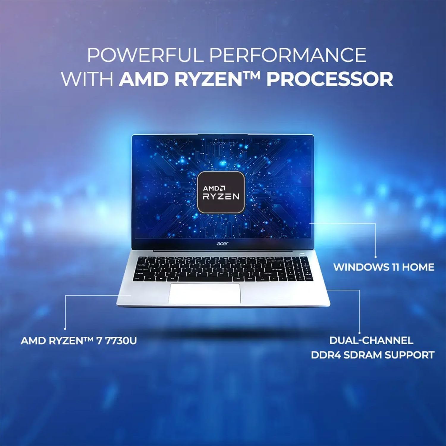 acer Aspire 3 Premium Slim Laptop Computer with Backlit Keyboard - AMD Ryzen 5 7430U CPU - 8GB RAM - 256GB SSD - 15.6' FHD Display - Fast Wi-Fi 6 - Windows 11 Pro - w/o Mouse