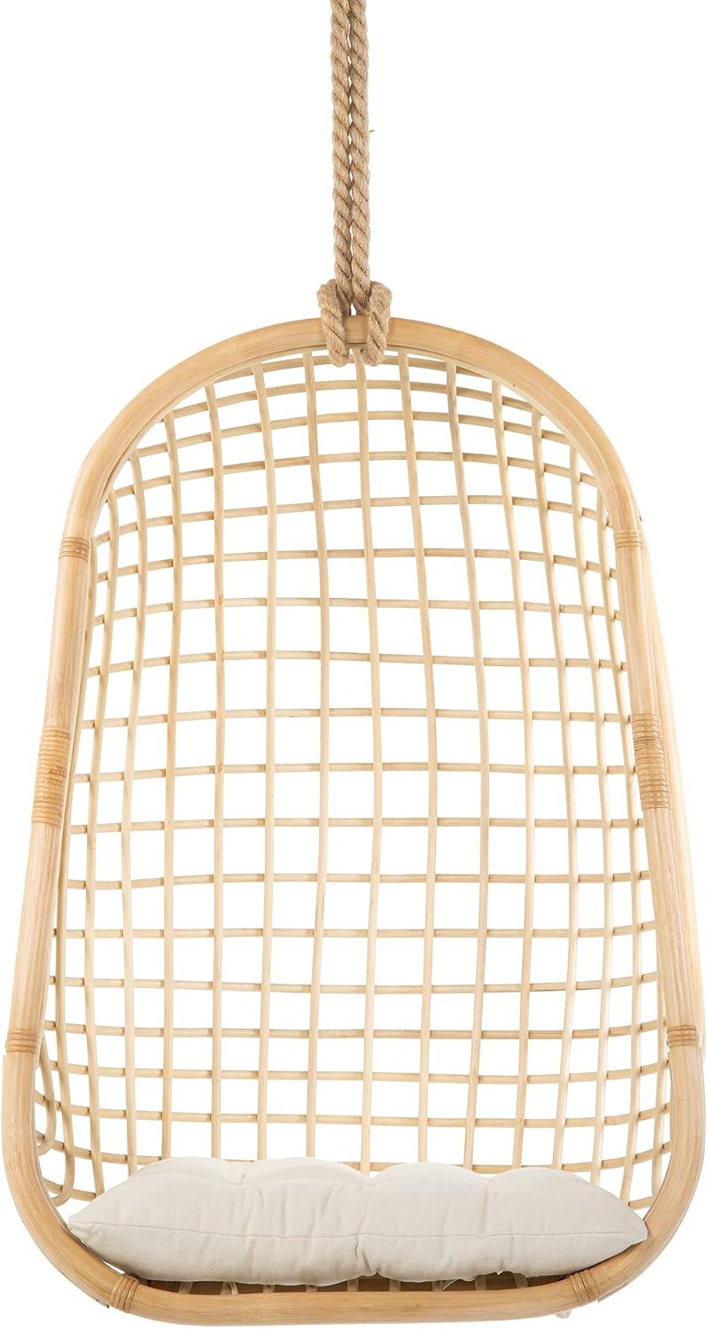 KOUBOO Grid Rattan Hanging Chair, Indoor Hanging Egg Chairs, Swings, Hammock Chairs with Stands for Patio, Bedroom, Adjustable Height Resistant, Natural