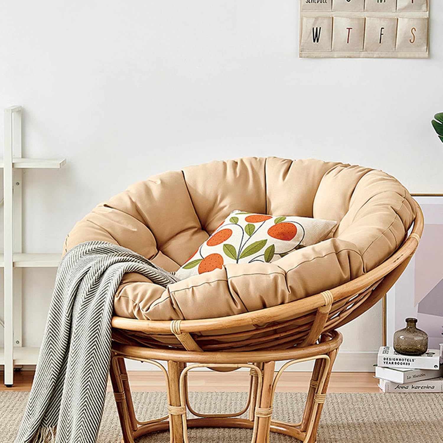 Indoor Outdoor Waterproof Papasan Chair Cushion Egg Chair Cushion Hanging Chair Cushion Patio Chair Mat for Rocking Chair Seats(Yellow,140 * 140cm)
