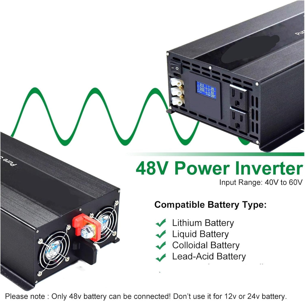 3000W LCD Display Pure Sine Wave Power Inverter Solar Generator Inverter Battery 12V/24V/36V/48VDC to 120V/220V/230VAC Converter(24V,220V)
