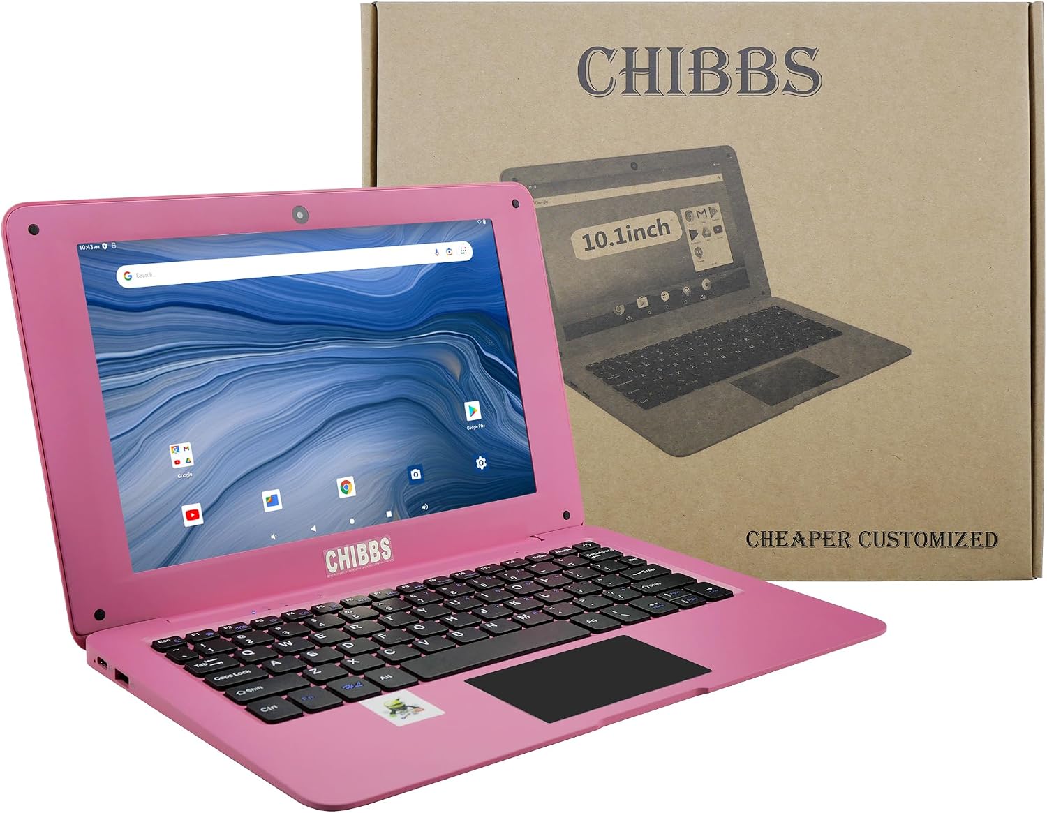 CHIBBS 10.1' Inch Kids Laptop Computer, Netbook Powered by Android 12.0, Quad Core Processor, 2gb Ram + 64gb ROM, Camera, 2* USB, Bluetooth, Wi-Fi- Pink