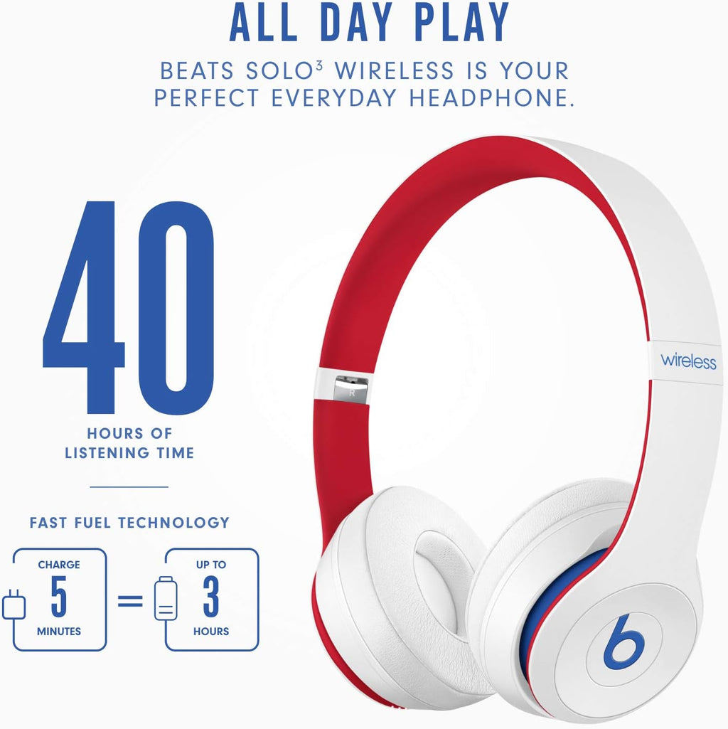 Beats Solo3 Wireless On-Ear Headphones - Apple W1 Headphone Chip, Class 1 Bluetooth, 40 Hours of Listening Time, Built-in Microphone - Club White (Latest Model)