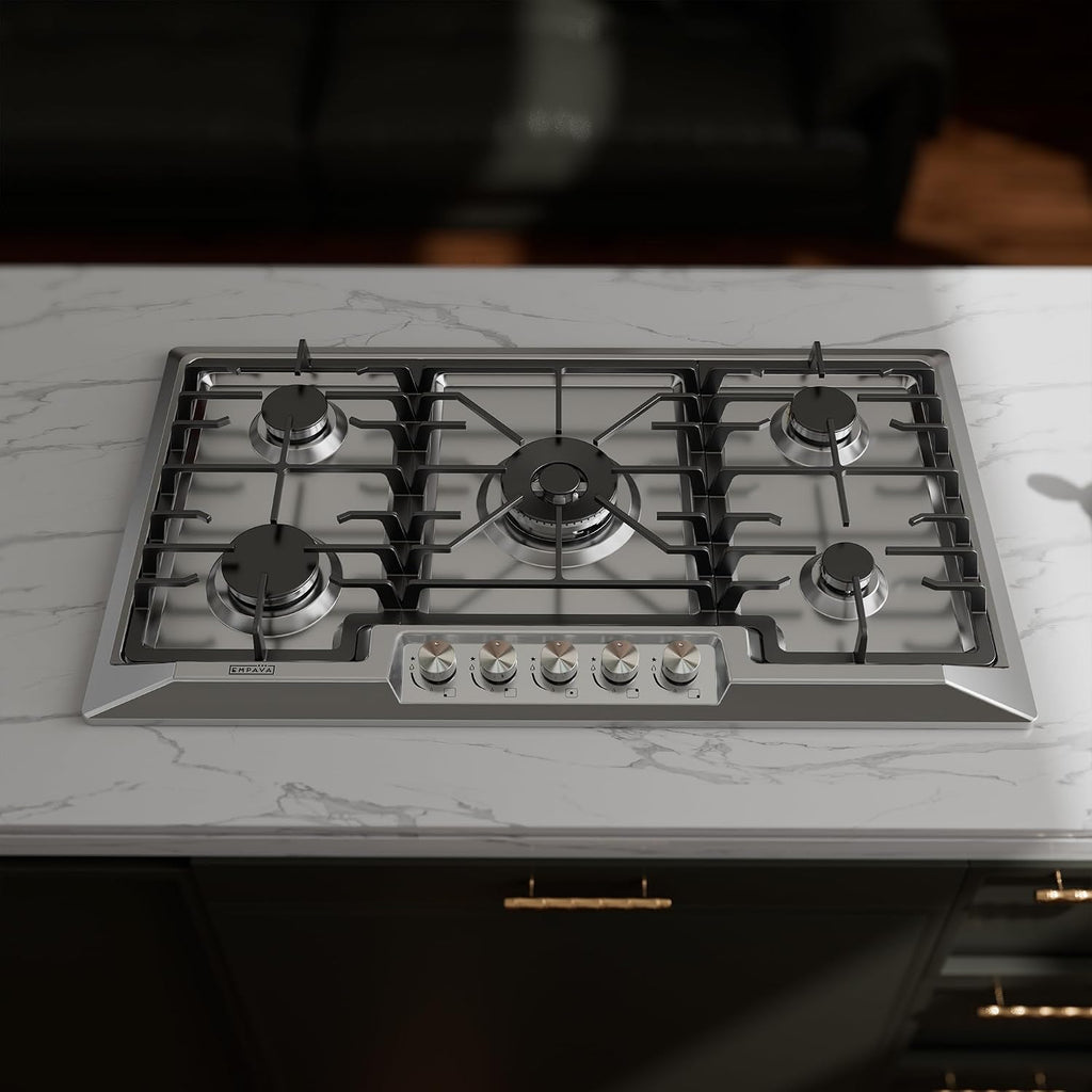 Empava 36' Recessed Gas Stove Cooktop with 5 Italy SABAF Sealed Burner NG/LPG Convertible in Stainless Steel
