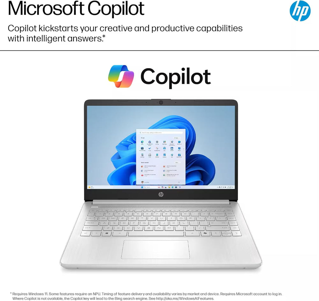 HP 14' Laptop Computer 2025-2026 Business Student, Copilot AI, Lifetime Office, 4-Core Intel CPU, 8GB RAM, 628GB Storage (128GB UFS +500GB Ext), Wi-Fi 6, 10+ Hrs, MarxsolAccessory, Win 11 Pro, Silver