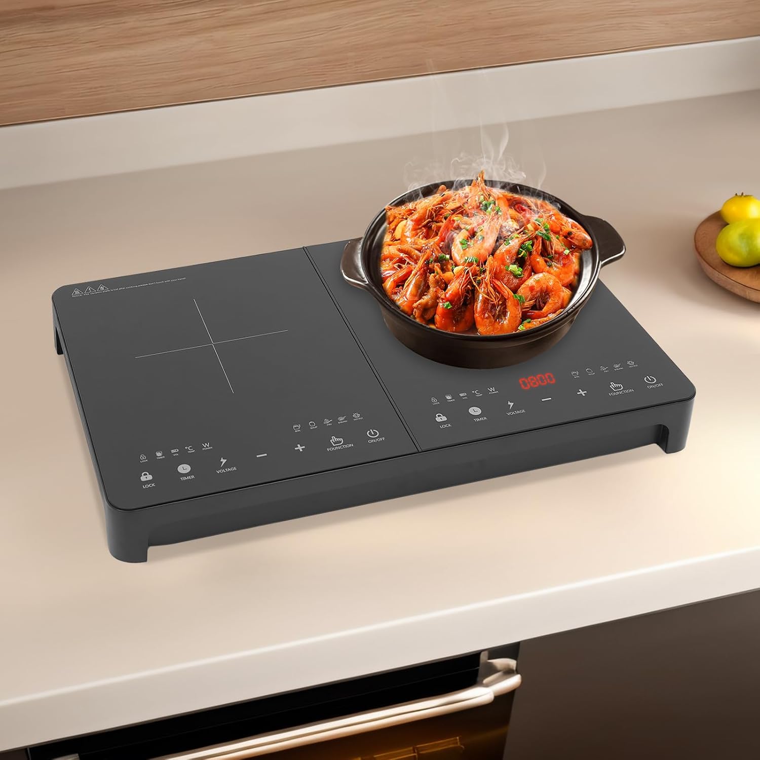 Double Induction Cooktop 110V 4000W Electric Burner 2 Burner Hot Plate LED Sensor Touch Induction Stove with Child Safety Lock Overload Protection, Adjustable Temperature and Timer Functions