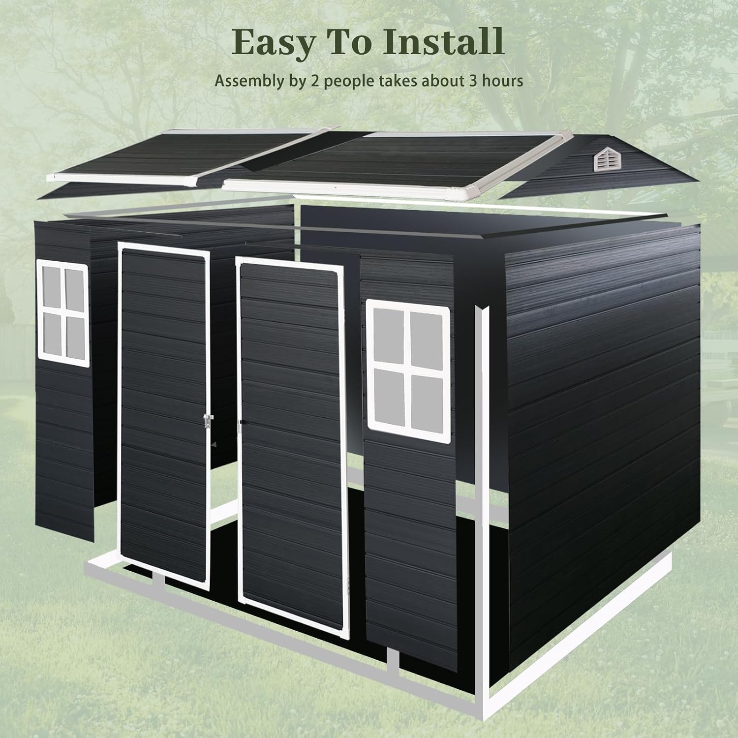 8x4 FT Resin Storage Sheds Outdoor with Floor Included, Plastic Sheds & Outdoor Storage Clearance with 2 Windows and Lockable Door, Backyard Storage Sheds for Bike, Garden Tools