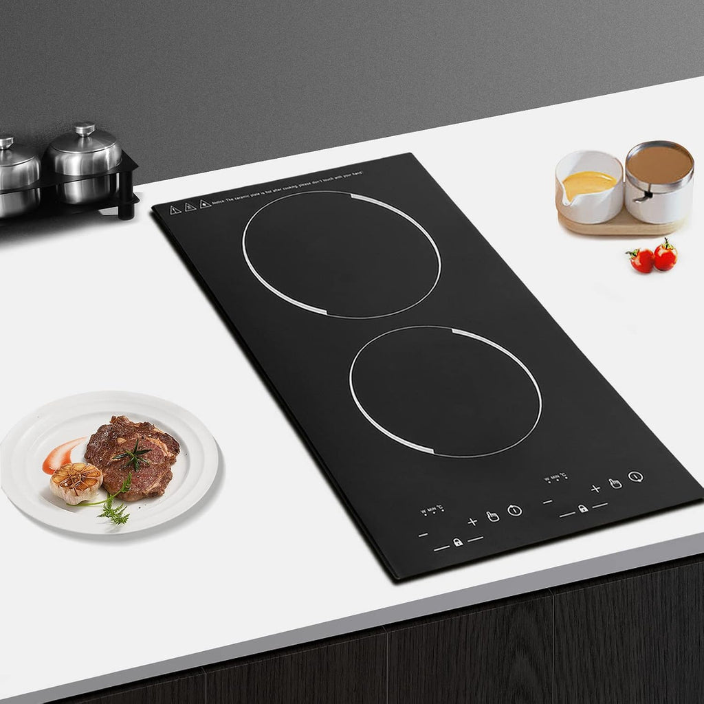 NIENIEE Electric Cooktop 2 Burner, Portable Induction Cooktop with Independent Burner Control, 1200W+1100W Dual Cooking Zones, 9 Temperature Settings, 110V for Kitchen, Dorm, RV (Fits 10.24' Pots)