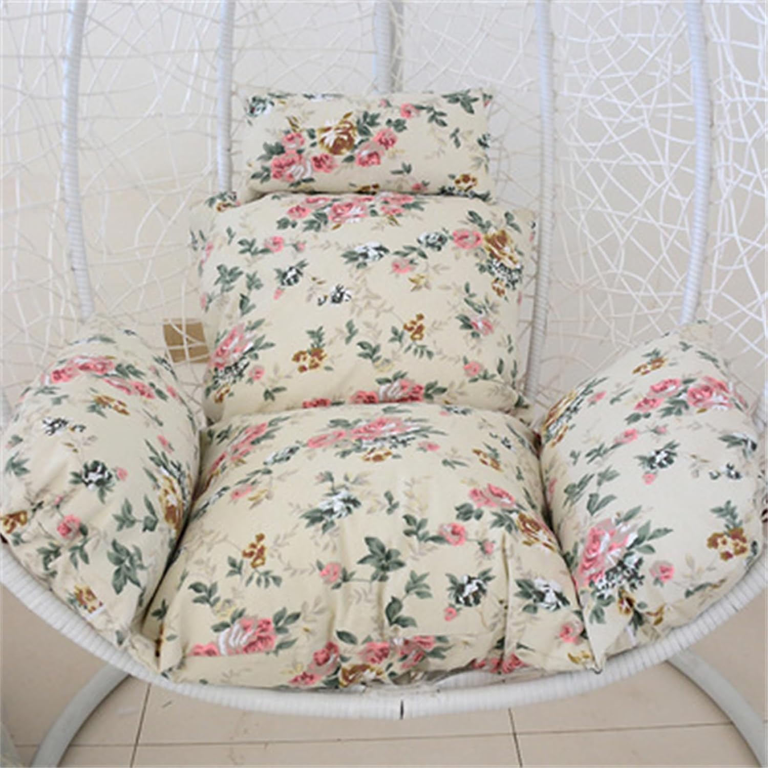 Egg Chair Cushion, Soft and Comfortable Hanging Basket Chair Cushion, Outdoor Recreation Egg Swing Chair Cushion(Rose Flower)