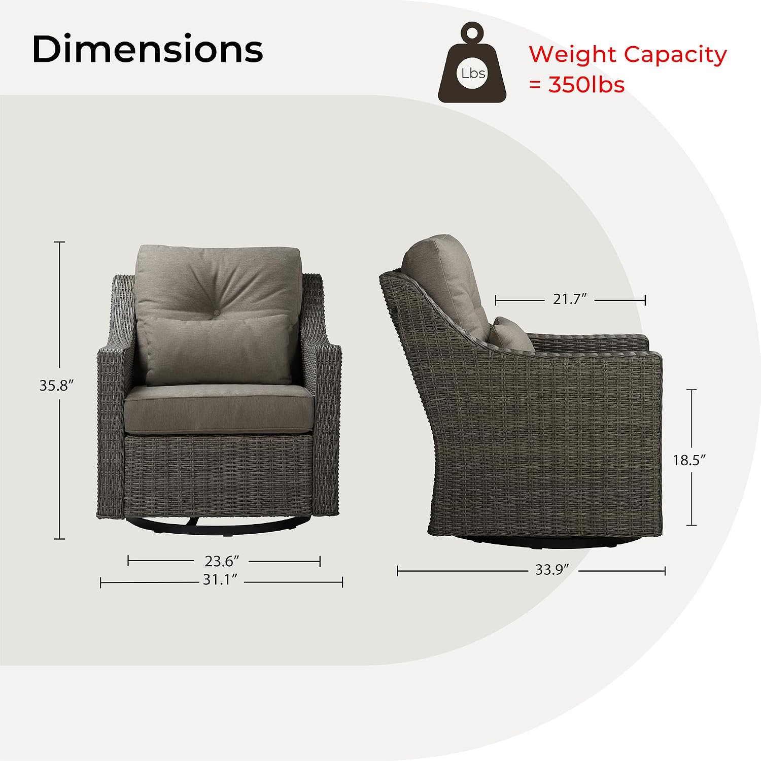 CHITA Patio Wicker Chair, 360° Rocking Swivel Outdoor Rattan Chair with Thickened Cushions for Backyard, Poolside, Garden or Porch