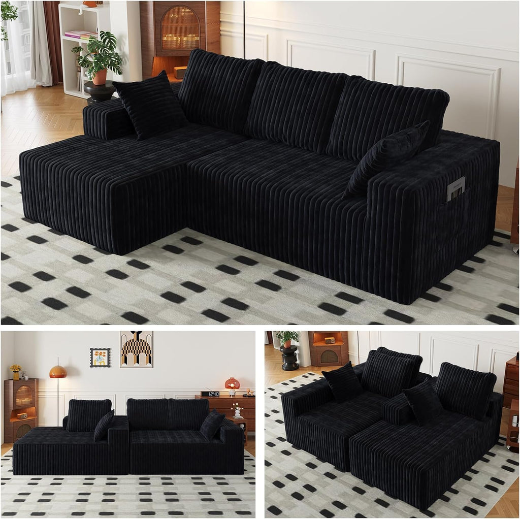 96' Modular Sectional Cloud Couch for Living Room Deep Seat L Shapes Boneless Couch with Oversized Chaise Lounge, Comfy Memory Foam Flannel Fabric Sofa for Bedroom Apartment, No Assembly Required