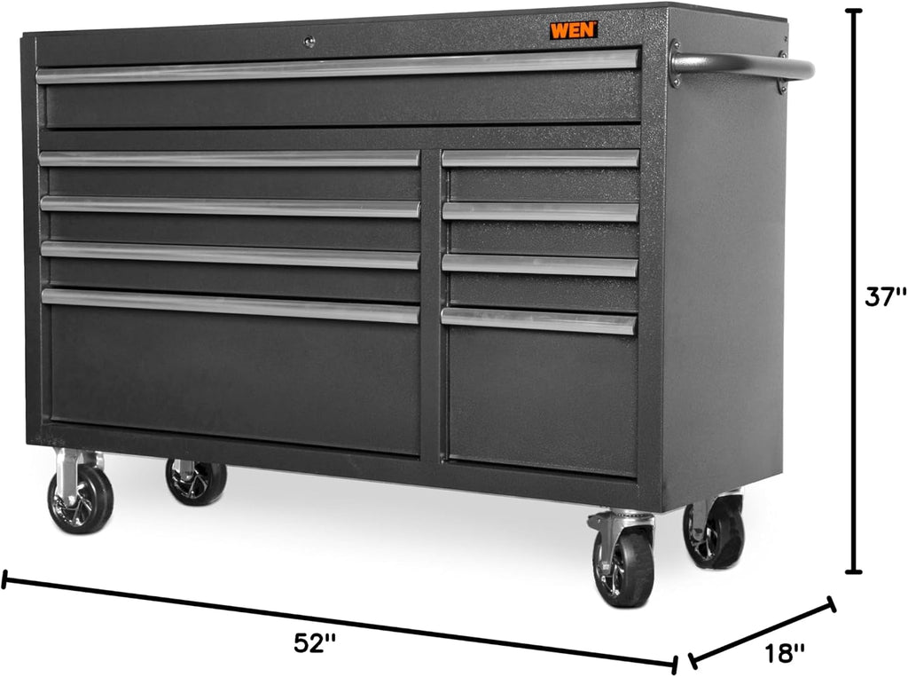 Wen 52-Inch Premium Rolling Tool Cabinet, Black, Heavy Duty 21-Gauge Powder-Coated Steel Construction, for Garage and Workshop (GG532B)