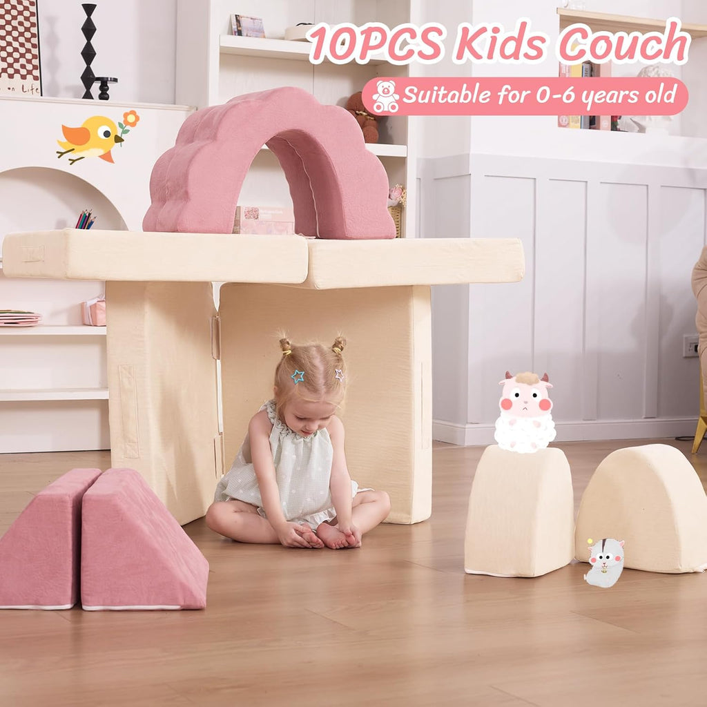 LOAOL Kids Couch 10PCS, Modular Kids Play Couch, Multifunctional Foam Toddler Sofa, Imaginative Convertible Play Sofa for Playroom(Medium Size)