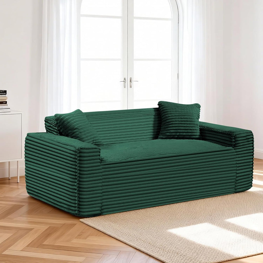 3 Seater Sofa Couch for Living Room (Green, 38' D + 2 Pillows)