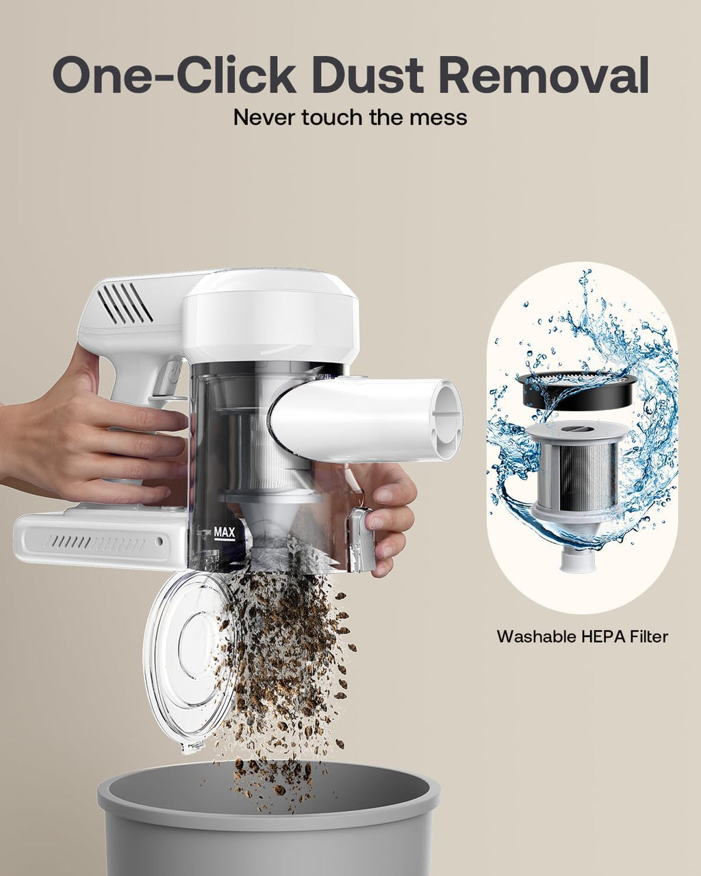Cordless Vacuum Cleaner, Self-Standing 40Kpa 45Mins Vacuum Cleaners for Home, 8-in-1 Lightweight Stick Vacuum with Anti-tangle Wireless Vacuum for Carpet, Tile, Pet Hair, Hardwood Floors, White