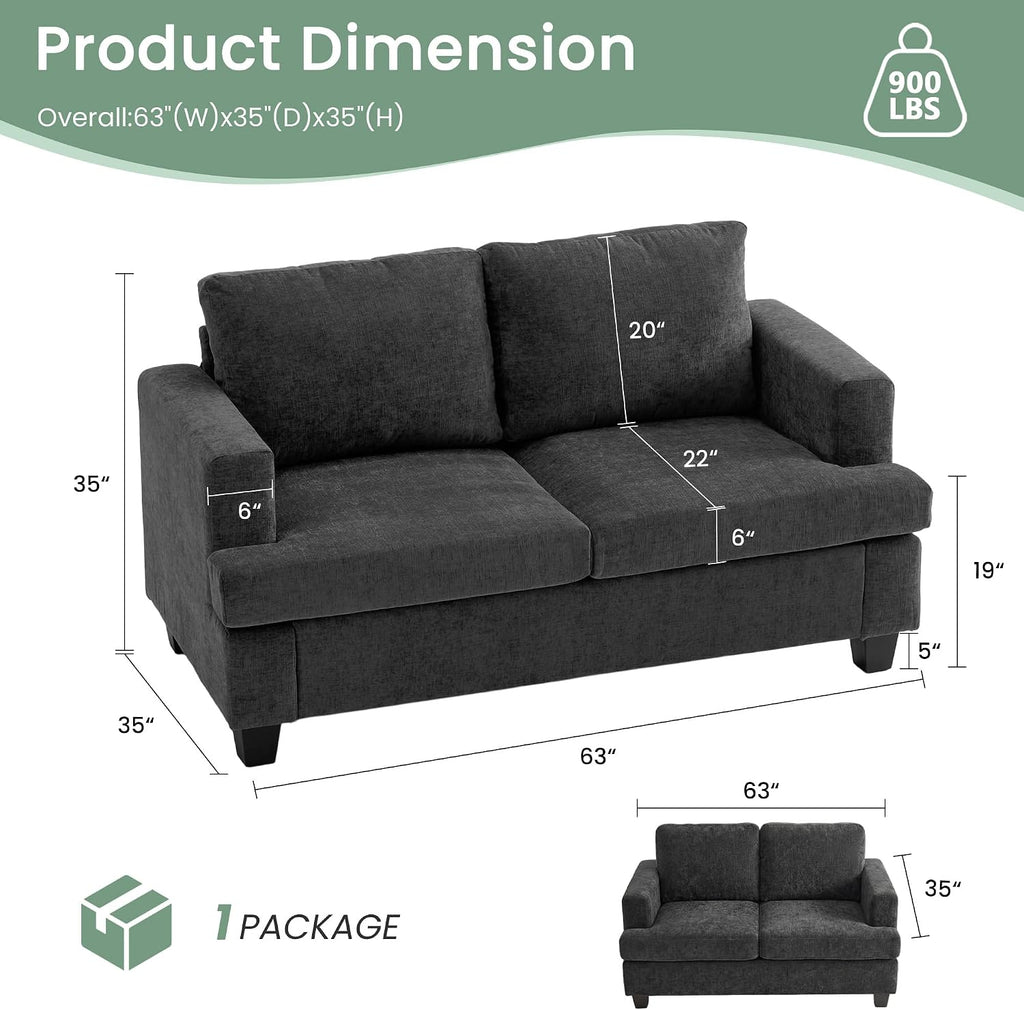 YOUDENOVA Sofa, 3 Piece Set Comfy Sofa, Loveseat & 2 3-Seater Couch with Deep Seats for Living Room, Modern Sleeper Couch, Dark Grey Chenille
