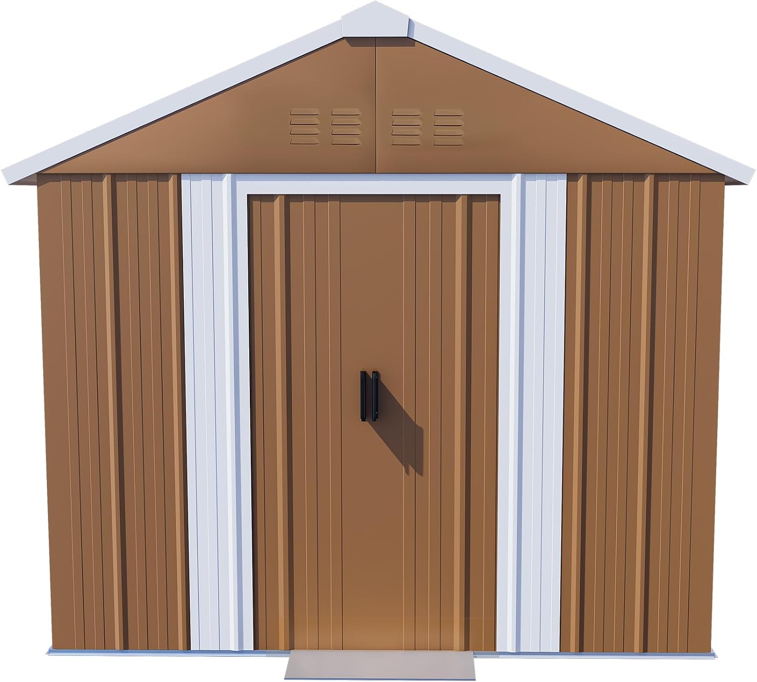 6x4 FT Outdoor Steel Storage Shed with Clear Windows, Sliding Lockable Door & Ventilation, Brown and White Weather-Resistant Metal Tool Shed for Garden, Backyard, Lawn, and Utility Storage
