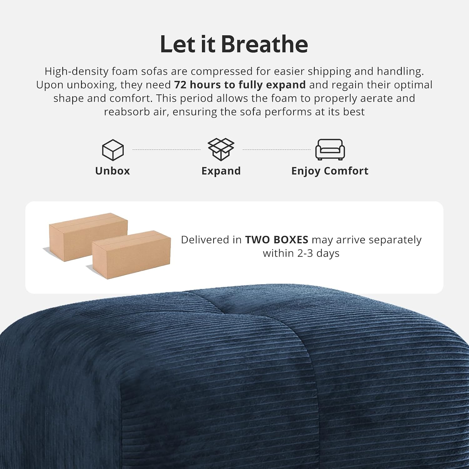 118'' Modern L-Shaped Modular Sectional Sofa for Living Room，Oversized 3-Seater Couch with Deep Seat and Movable Ottoman – No Assembly,Comfortable Corduroy Fabric Boneless Sofa