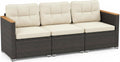 Tangkula 3-Seat Patio Wicker Couch Sofa, Outdoor 3 Seater Rattan Furniture Set with Acacia Wood Armrests & Thick Cushion, Outside Sectional Sofa Couch for Porch, Deck, Garden and Backyard, Off White