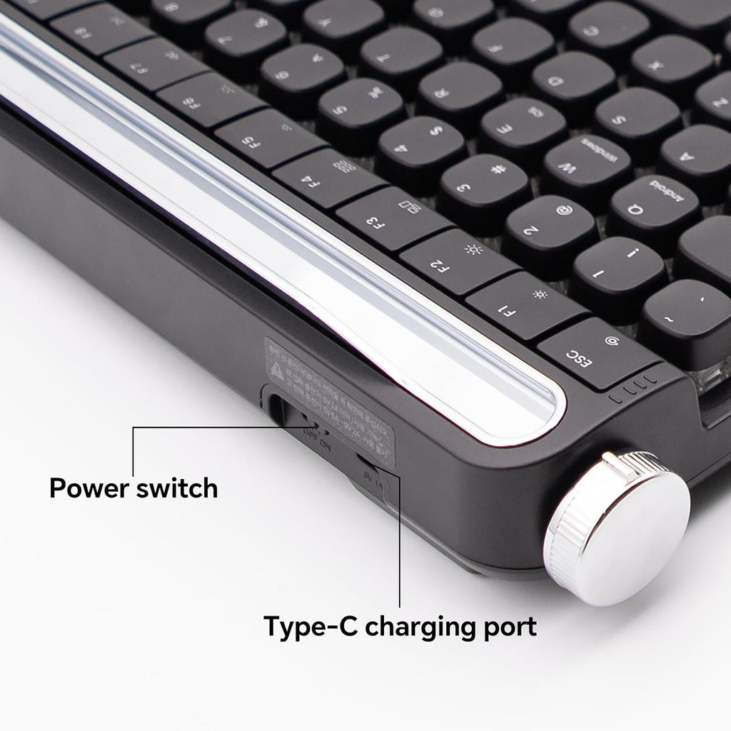 Retro Typewriter Mechanical Keyboard with Tablet Stand, 100 Keys LED Backlit, ABS+PBT Keycaps, Wired/Bluetooth, Blue Switch, Compatible with Windows/Mac/iOS/Android (Black)