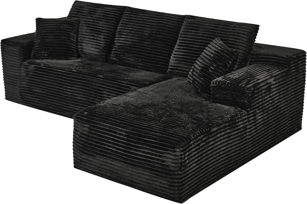 108' Boneless Couches for Living Room, L Shaped Comfy Cloud Modular Sectional Memory Foam Deep Seat Boneless Couch, No Assembly Required Boneless Sofa for Living Room with Right Facing Chaise, Black