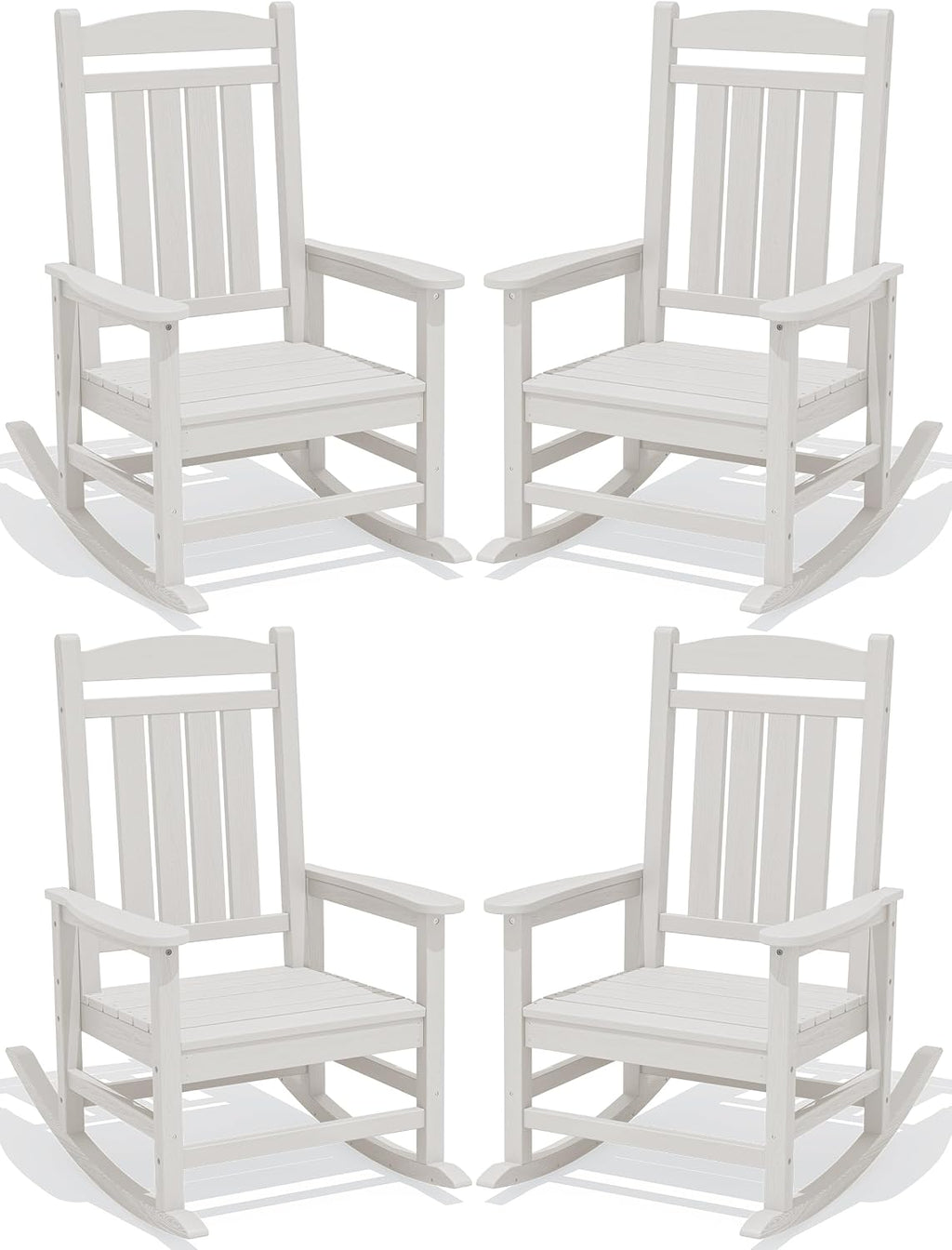 KINGYES Oversized HDPE Patio Rocking Chair Set, Outdoor Rocking Chairs Porch Rocker for Adults, White