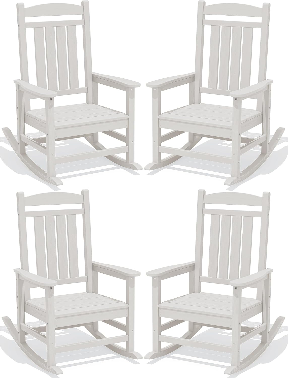 KINGYES Oversized HDPE Patio Rocking Chair Set, Outdoor Rocking Chairs Porch Rocker for Adults, White