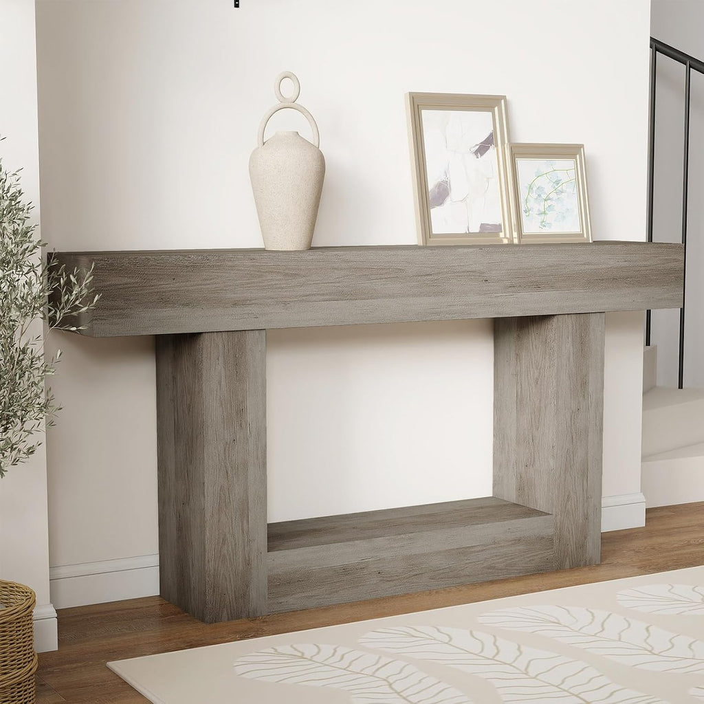 Spaco 63'' Long Console Table,2 Tier Farmhouse Entryway Table Sofa Table with Storage,Wood Behind Couch Table for Living Room, Hallway,Foyer