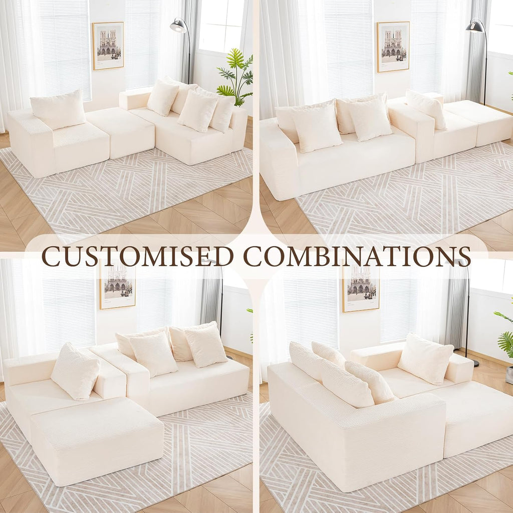 INGEROOM 108' Cloud Sectional Couch with L-Shape Chaise, Modular Sofa Memory Foam, Boneless Sofa with Movable Ottoman, Upholstered Couches for Living Room Bedroom, No Assembly Required, Beige
