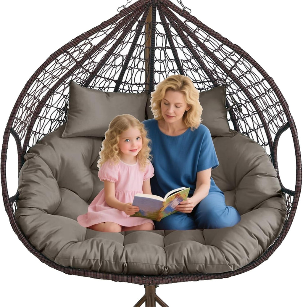 Double Egg Chair Cushion, 59x43 Inch/67x47 Inch, Thickened Waterproof Removable Double Hanging Egg Swing Chair Cushions, Outdoor Patio Hanging Basket Chair Cushions