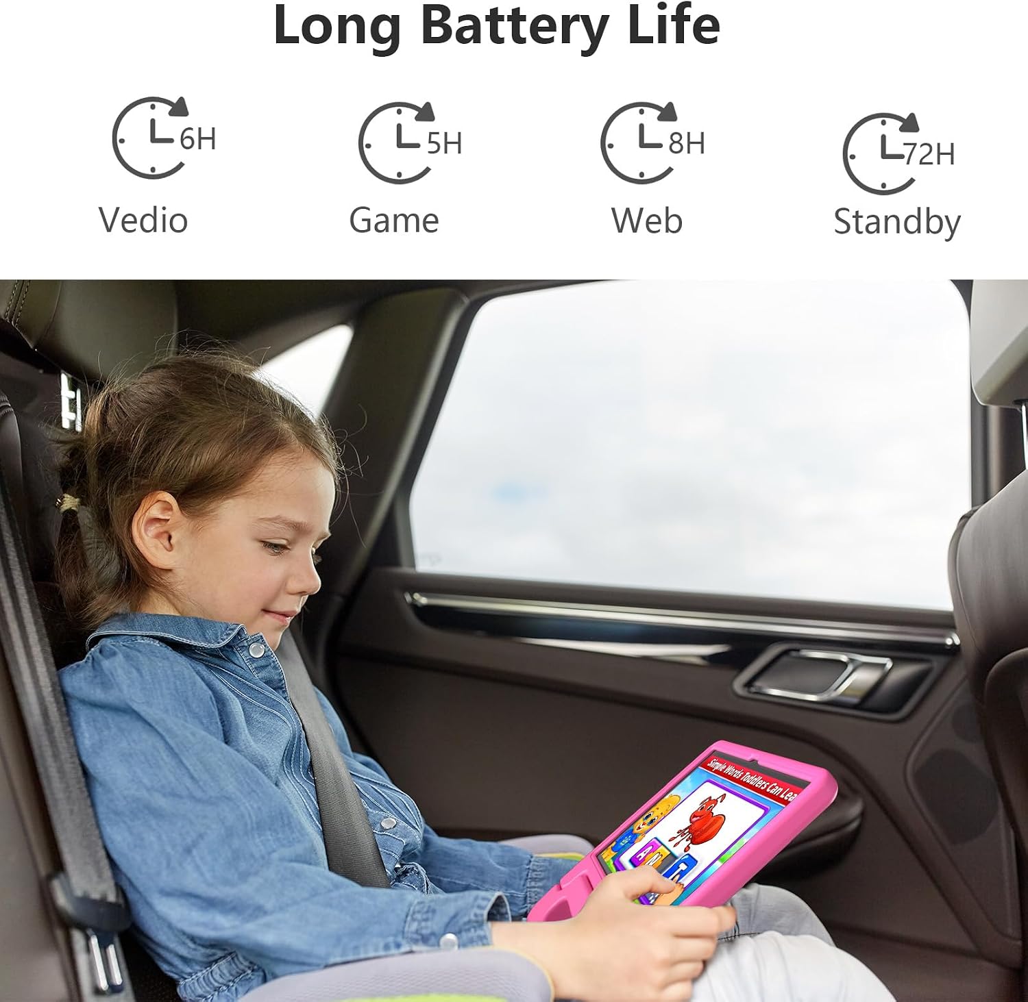 JREN 11' Kids Tablet Android 15– 128GB Storage, 6GB RAM,WiFi & Bluetooth, Parental Controls – Tablet for Kids Teens, Children Tabletas with Case Cameras Pink