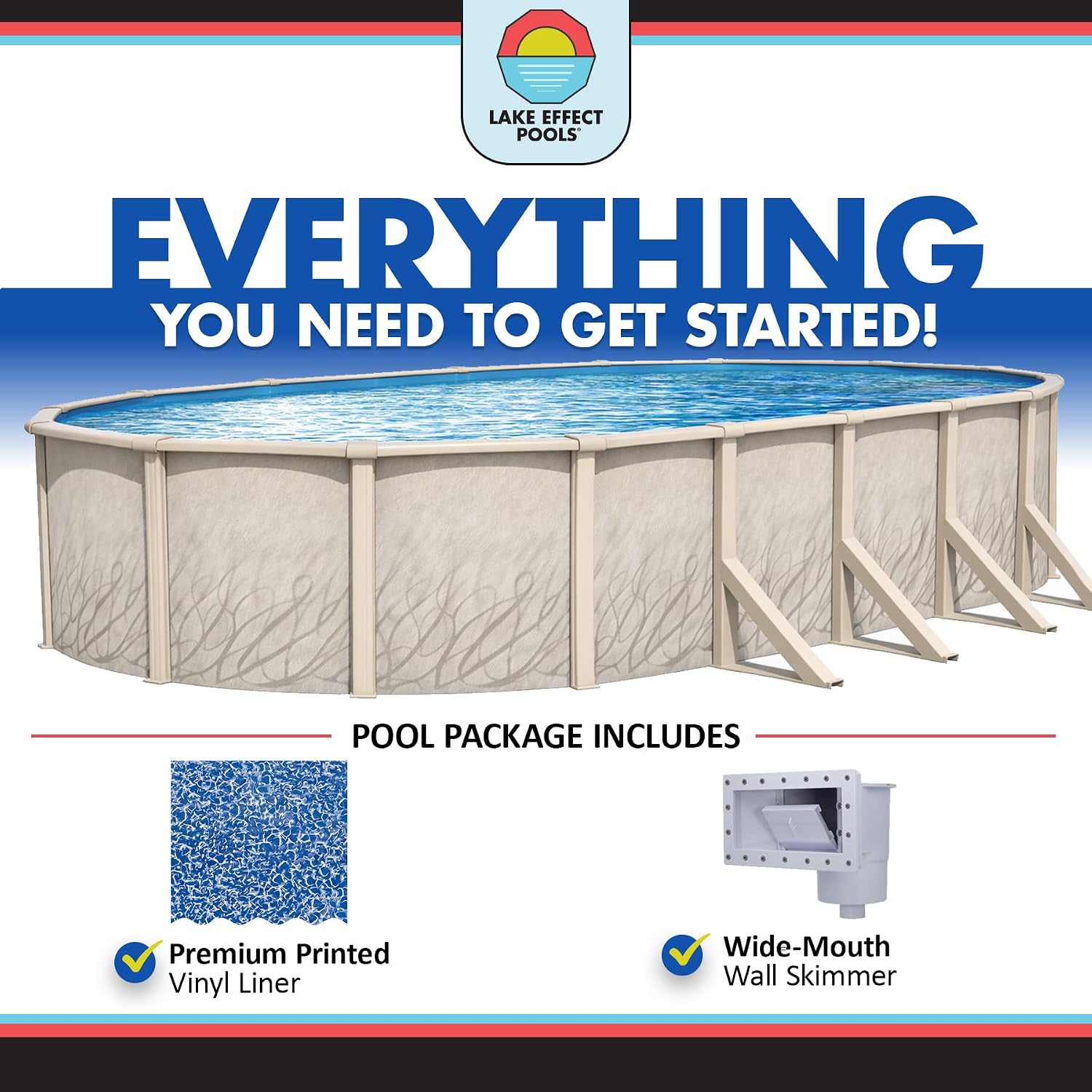 Lake Effect Pools 'Meadows' 15 ft x 24 ft Oval Above Ground Swimming Pool | 52 Inch Steel Side Walls | Kit Includes: 25 Gauge Overlap Liner & Widemouth Skimmer