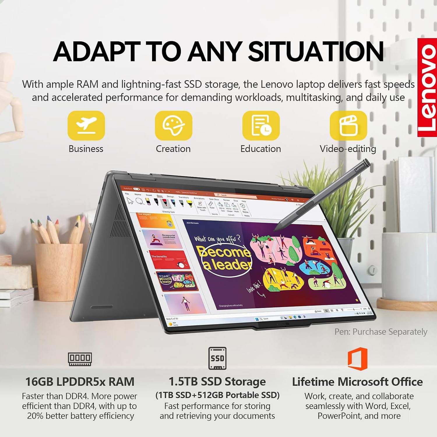 Lenovo 2025 Yoga 7i 2 in 1 Laptop Touchscreen|16' FHD+ 360 Foldable Touch Screen Convertible|Intel Core Ultra 7, 16GB DDR5 RAM 1TB SSD+512GB Portable SSD|Windows 11 Pro Lifetime Office|Backlit|FP