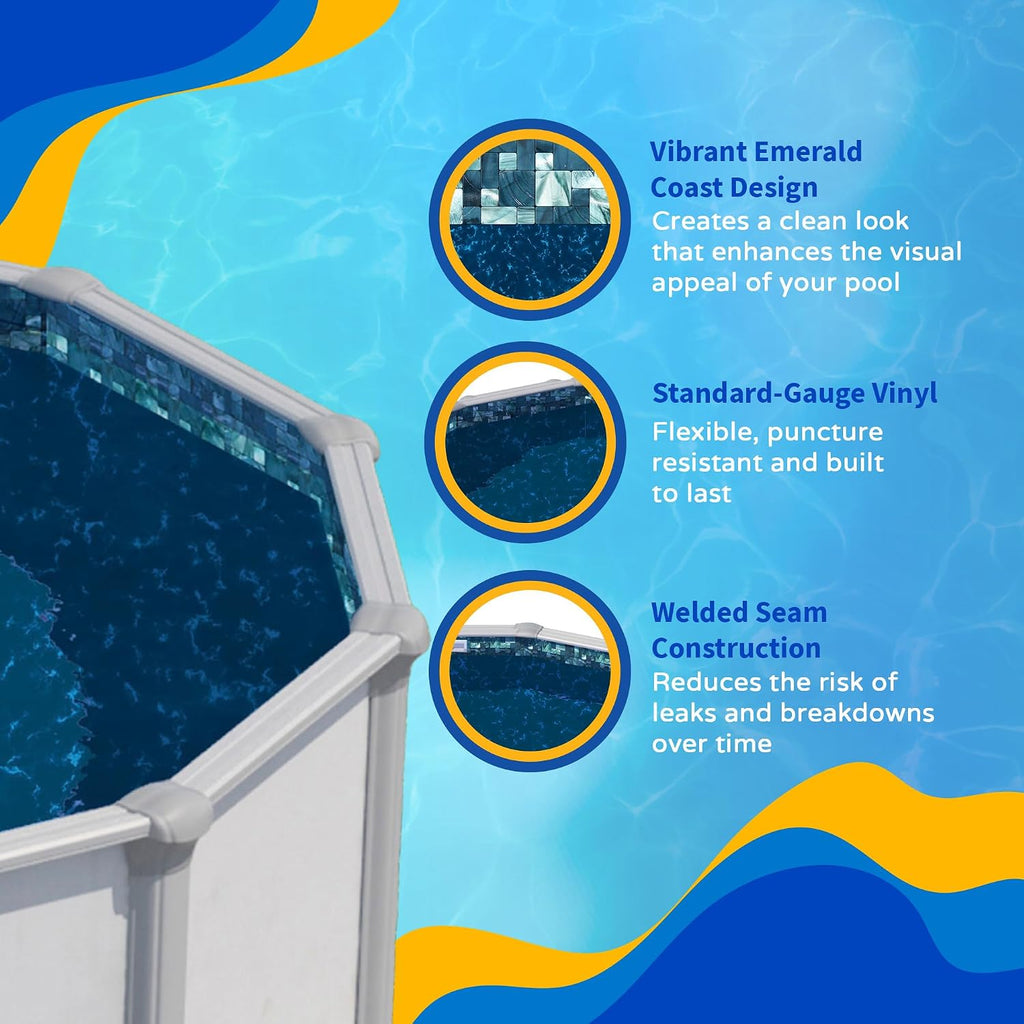 Blue Wave Emerald Coast 16-ft x 32-ft Overlap Oval Pool Liner for Above-Ground Steel Wall Pools – Weather Resistant Standard Gauge Vinyl w/Welded Seams – Dark Blue, 48/54-In Depth Walls