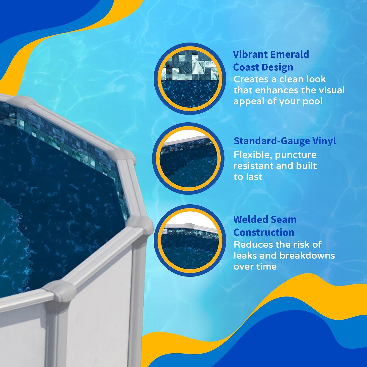 Blue Wave Emerald Coast 16-ft x 32-ft Overlap Oval Pool Liner for Above-Ground Steel Wall Pools – Weather Resistant Standard Gauge Vinyl w/Welded Seams – Dark Blue, 48/54-In Depth Walls
